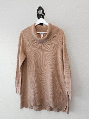 Chico’s Silk Blend Turtleneck Tunic Womens XL Size 2 Tan Soft Knit Sweater